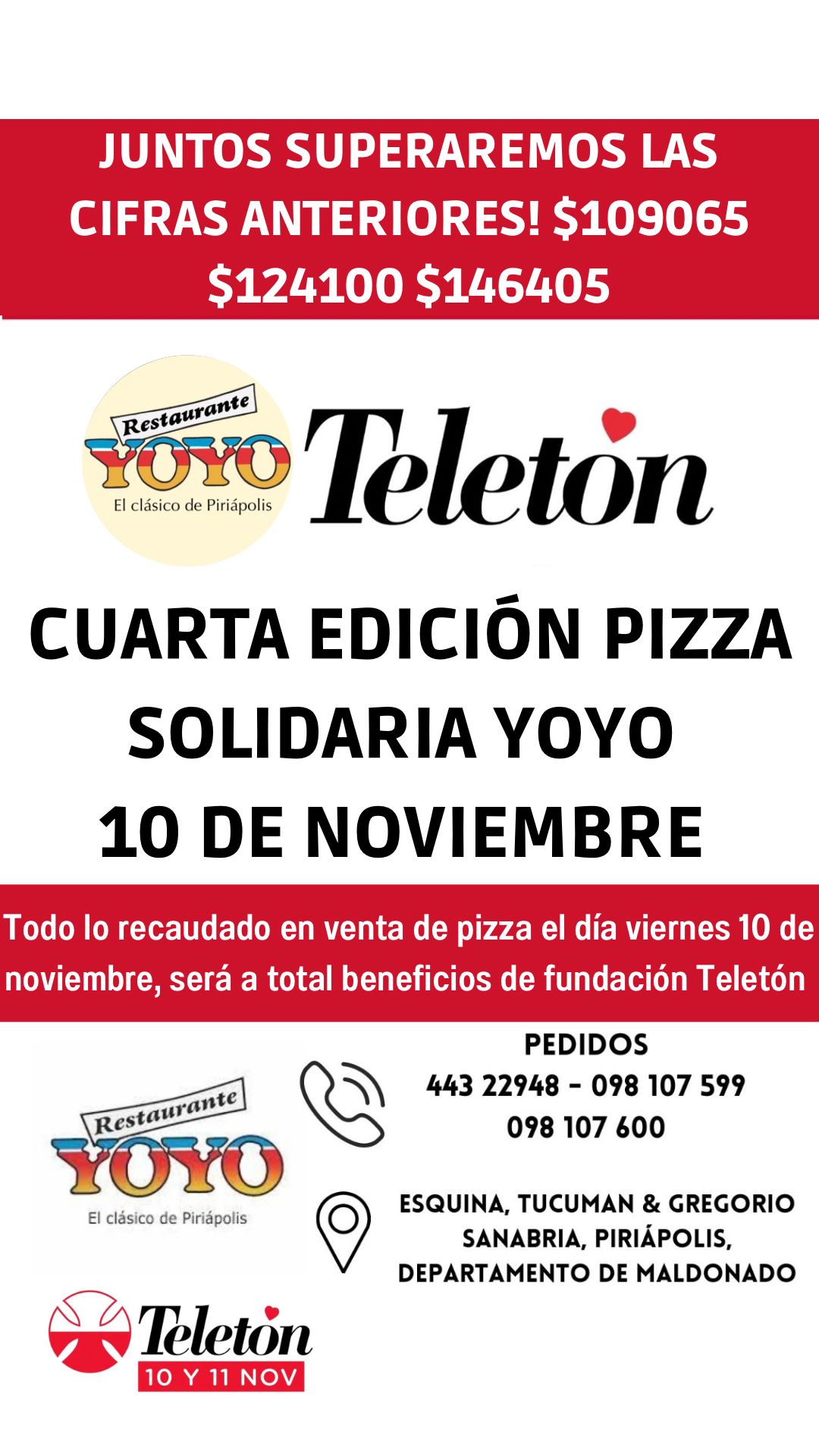 Pizzas solidarias a total beneficio de Teletón! Viernes 10 de noviembre
