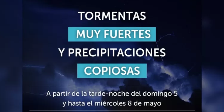 Inumet advierte por tormentas muy fuertes y precipitaciones copiosas desde la noche del domingo y hasta el miércoles inclusive