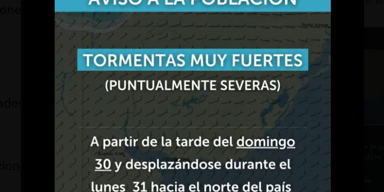 Inumet advierte por tormentas muy fuertes a partir de la tarde del domingo