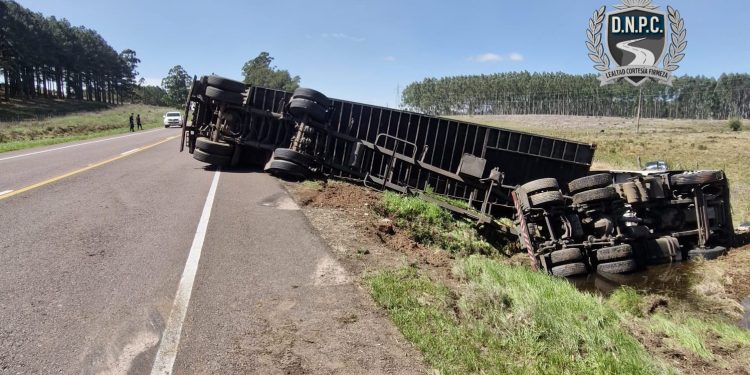 Tacuarembó: vuelco de camión en Ruta 5; conductor ileso